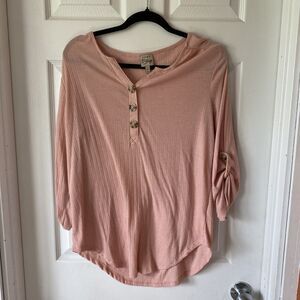 Como Vintage Women’s Large Blouse 3/4 Sleeve Pink 3 Button